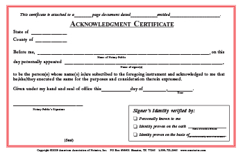 Montana Acknowledgment Notarial Certificate Pad