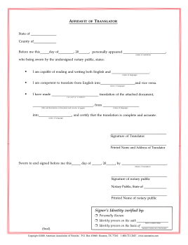 Montana Affidavit/Translator Notarial Certificate Pad