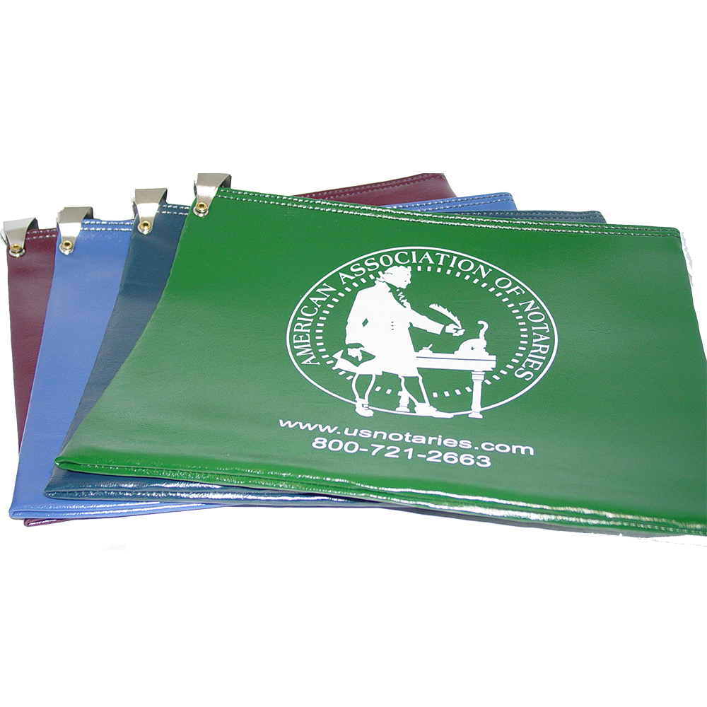Don't risk misplacing your Montana notary supplies. This notary locking zipper bag is an ideal and convenient way to store, transport, and secure your Montana notary supplies. The bag easily carries your Montana notary record book, notary stamp, and notary seal embosser. Made of durable leatherette material (soft vinyl). Imprinted on one side of the bag with the AAN logo. Available in 6 colors. </p></p></p></p>